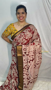 Vriksham Red Kalamkari Saree With Nizam Border-VS4402